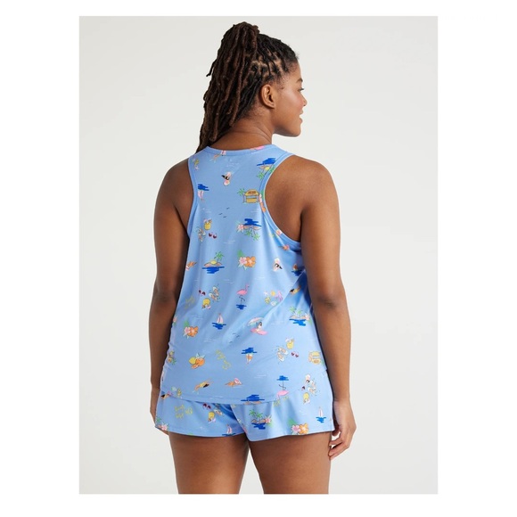 Joyspun Women's Print Tank Top and Shorts Pajama set, color: Peri swim AOP - Picture 4 of 6